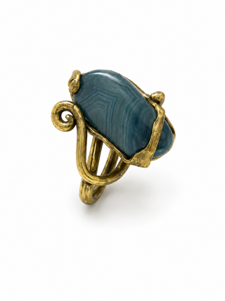 Handcrafted Colombian Bronze Blue Lace Agate Statement Ring