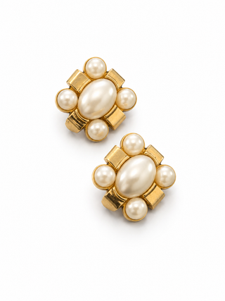Gold Faux Pearl Statement Earrings