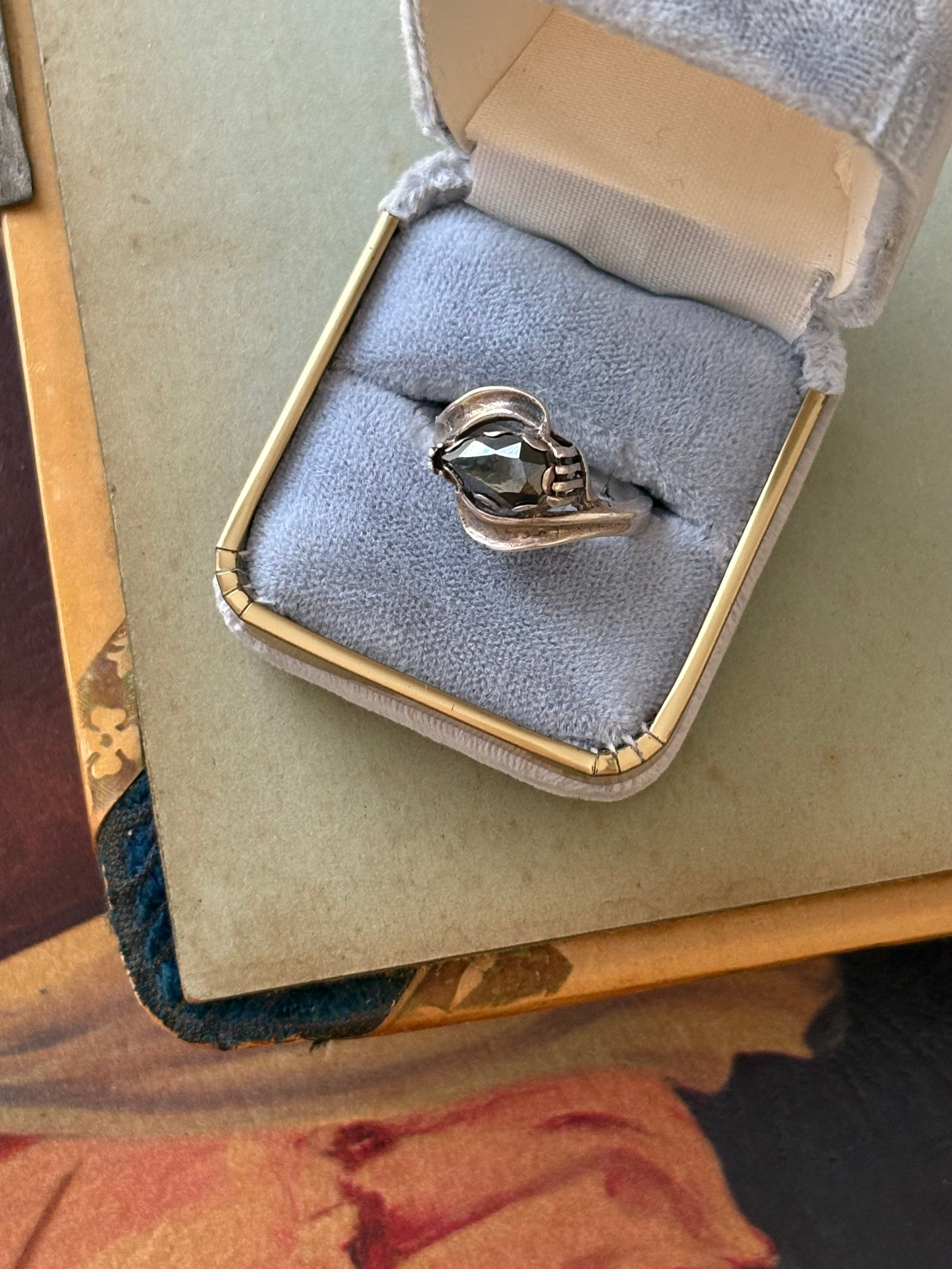 Mid century hematite cocktail ring