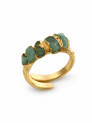Handcrafted Colombian Gold Plated Raw Emerald Statement Ring
