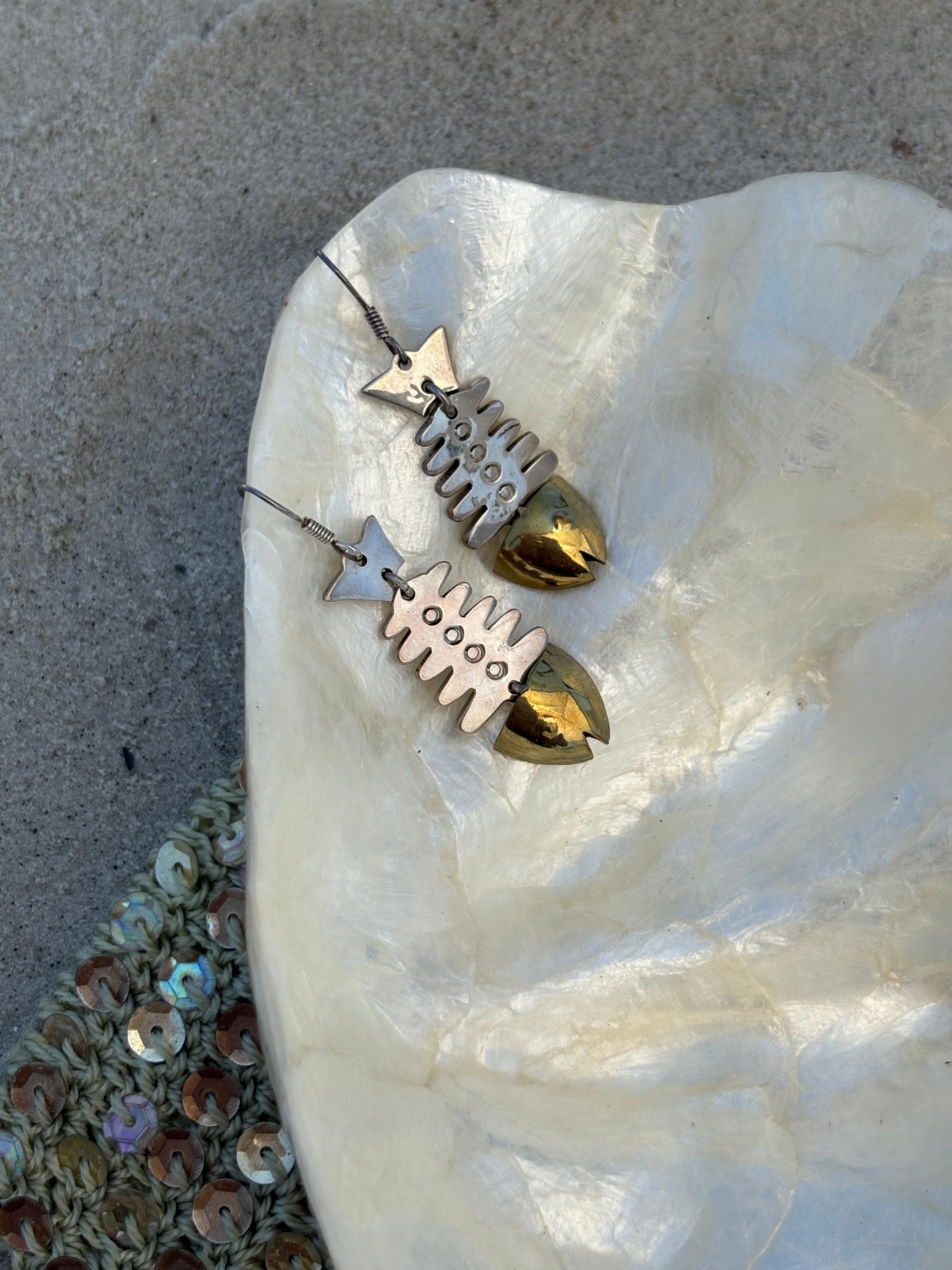 Sterling + bronze fish earrings