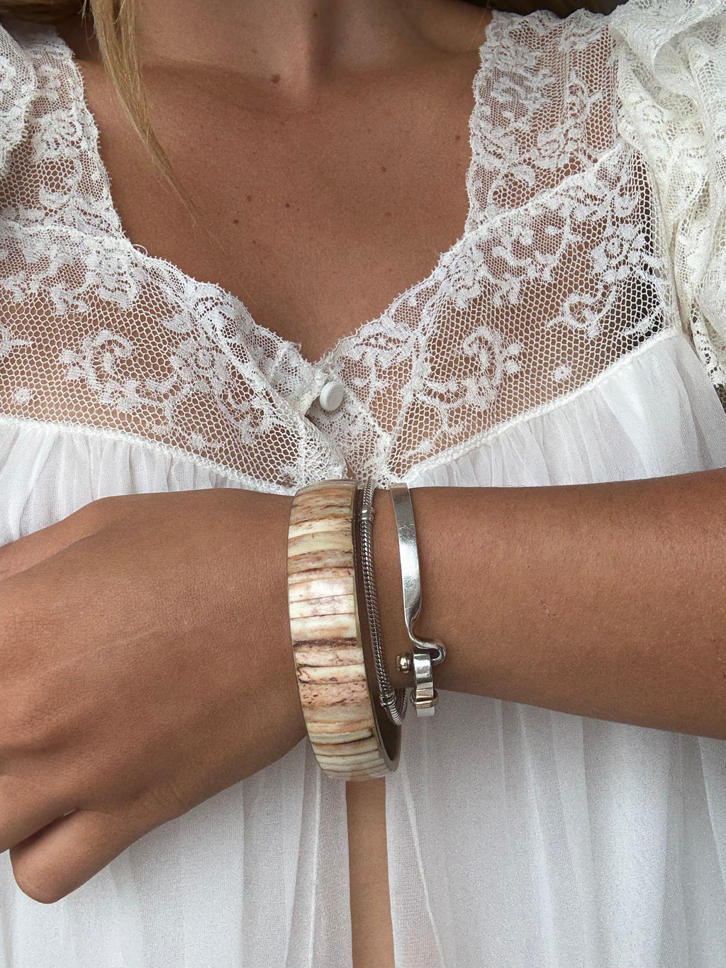 Brass bone inlay bangle