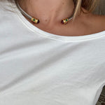 Gemstone two toned cord necklace