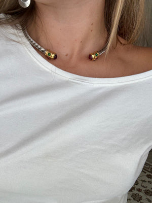 Gemstone two toned cord necklace