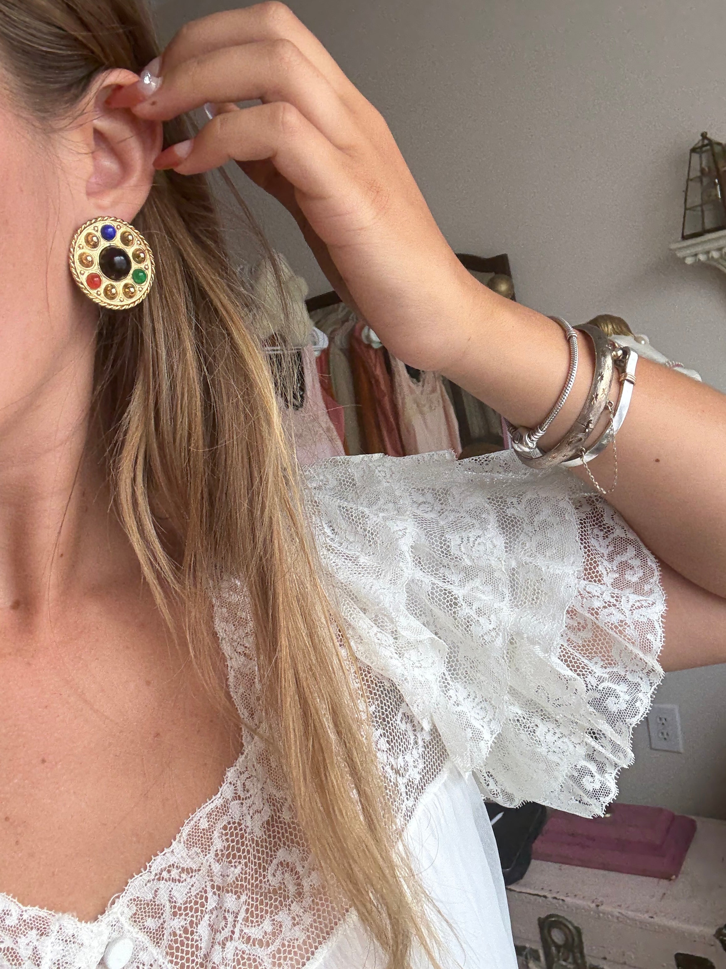 Gemstone costume earrings
