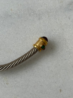 Gemstone two toned cord necklace