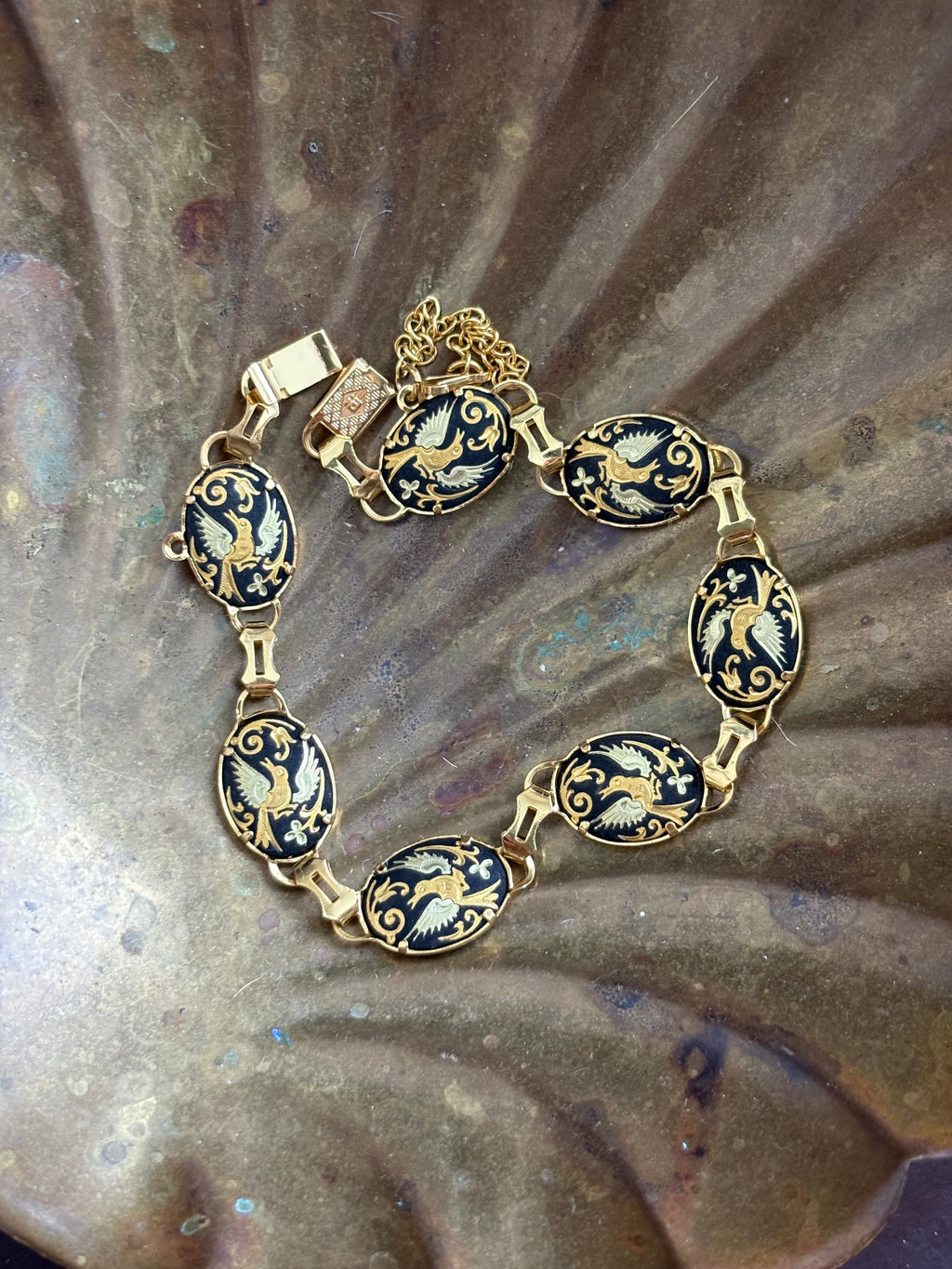 60s floral bird bracelet
