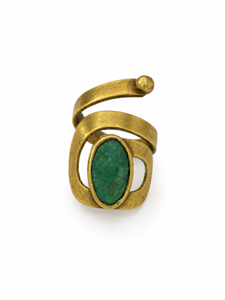 Handcrafted Colombian Bronze Green Aventurine Statement Ring