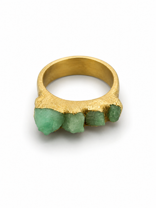 Handcrafted Colombian Gold Plated Raw Emerald Ring