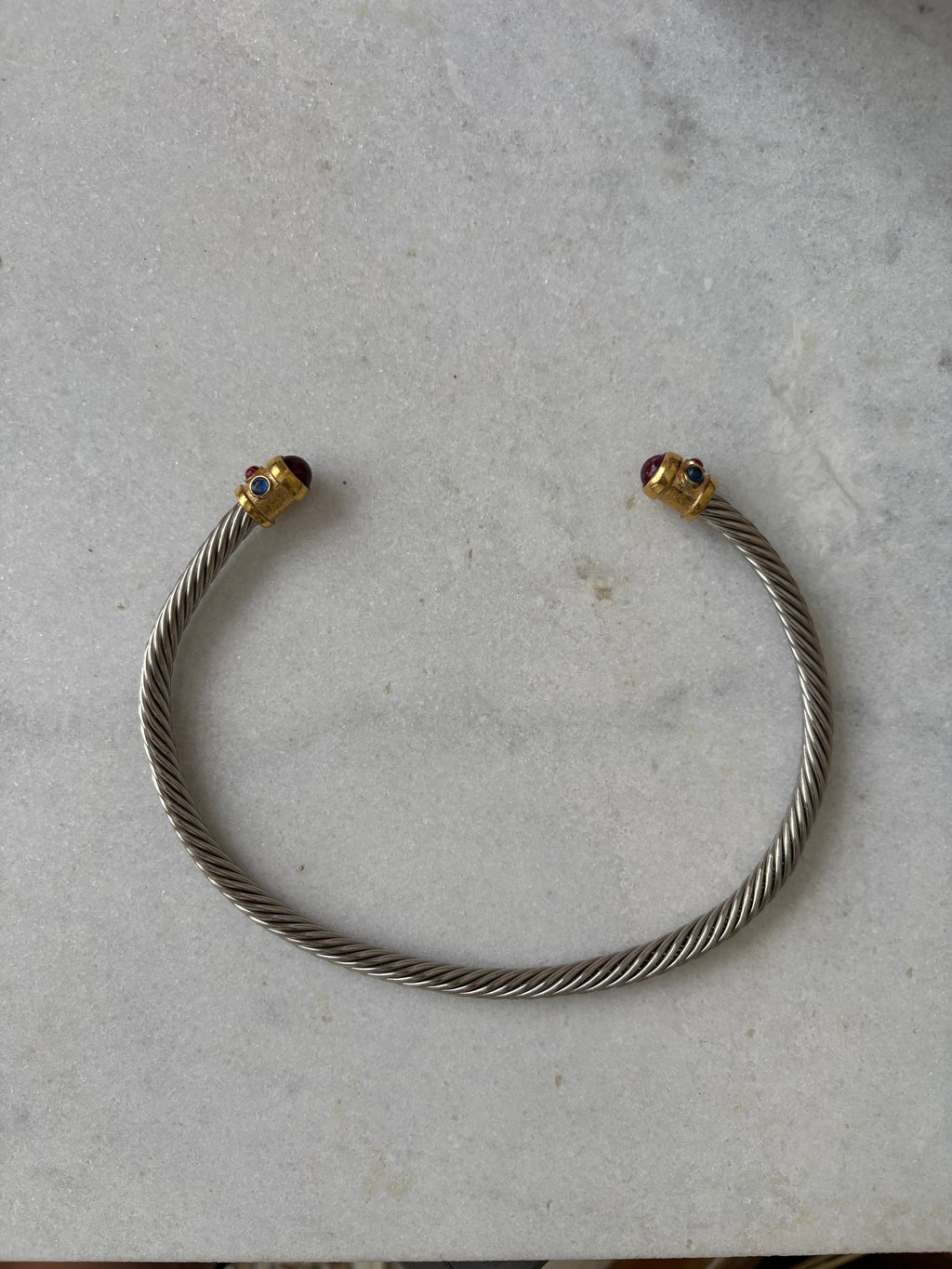 Gemstone two toned cord necklace