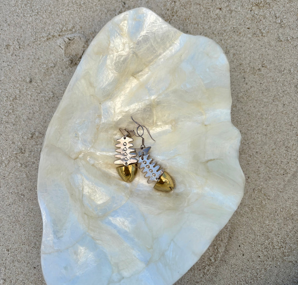 Sterling + bronze fish earrings